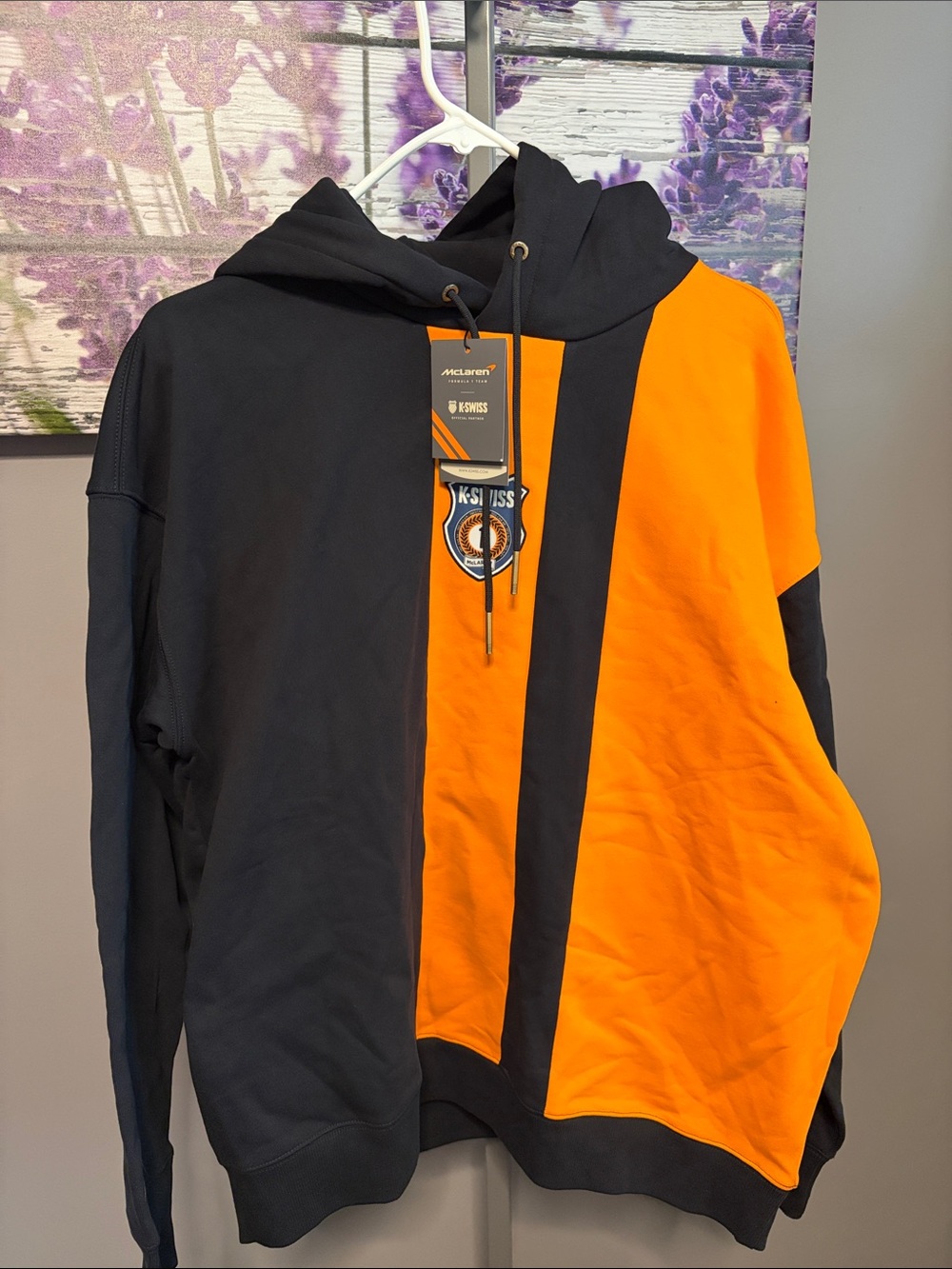 K-Swiss McLaren Split Black and Bright Orange Racing Patch Sweatshirt NWT Size L
